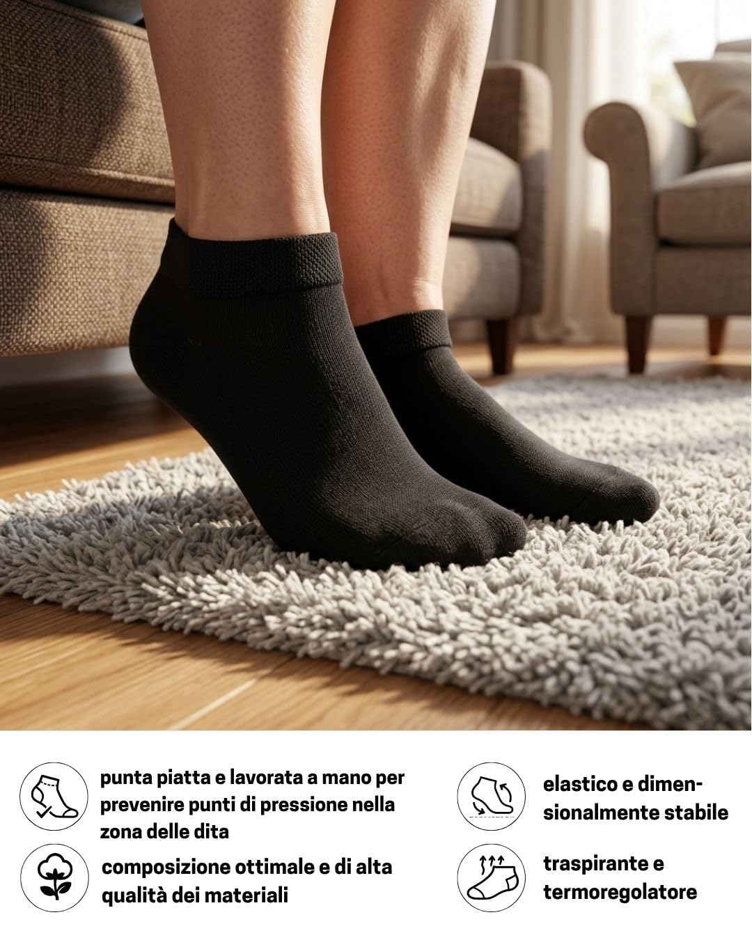sockenkauf24 10 paia di calzini da ginnastica per diabetici, per uomo e donna, senza elastico e senza cuciture, per sneaker, per diabetici, con fascia confortevole, senza gomma