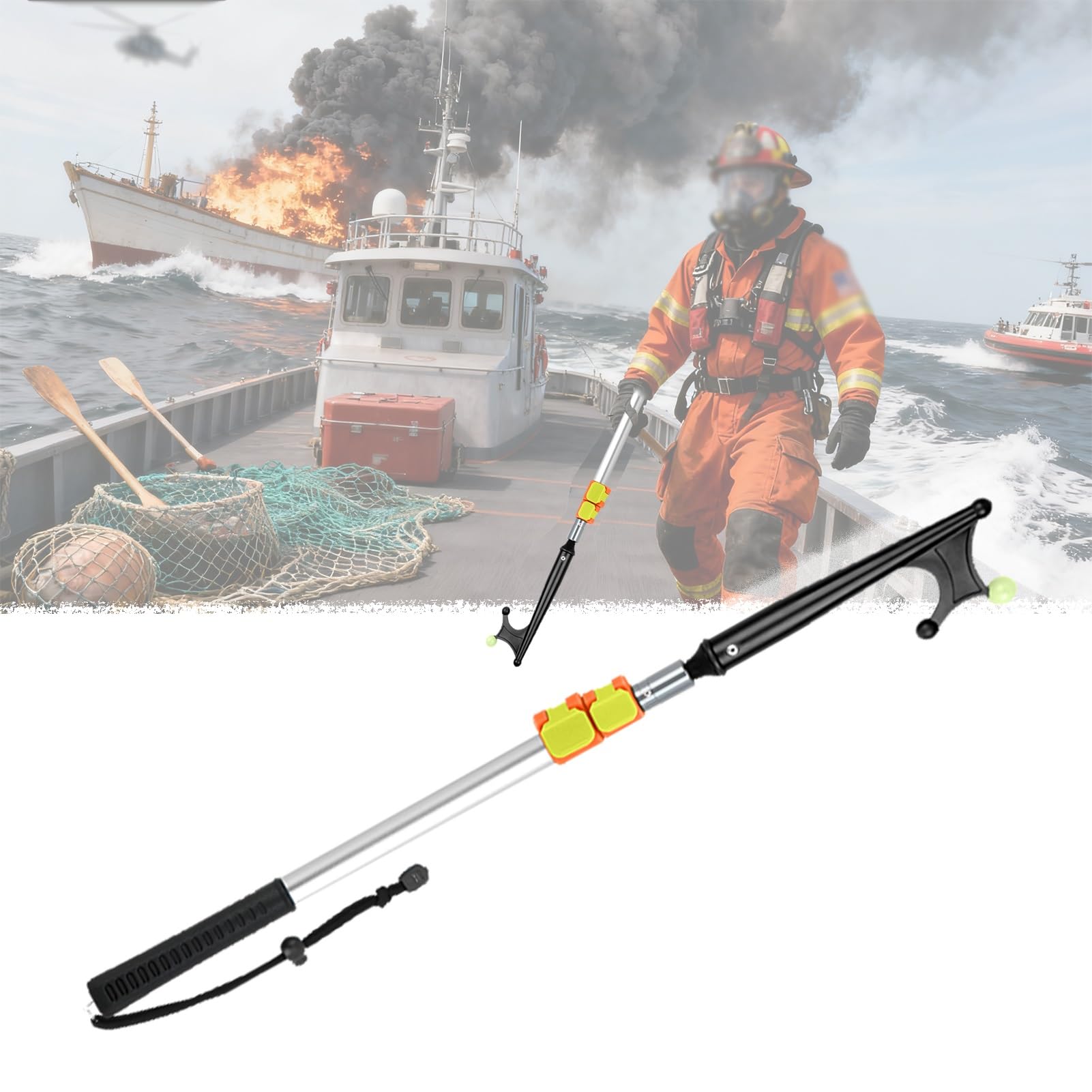 Mezzo Marinaio per Barca Mezzomarinaio Antincendio, Ganci di Salvataggio Retrattili in Lega 64-540 cm, Bastone di Attracco Galleggiante con Perlina Luminosa e Fibbia(Silver,64.5-130cm/25.4"-51.2")