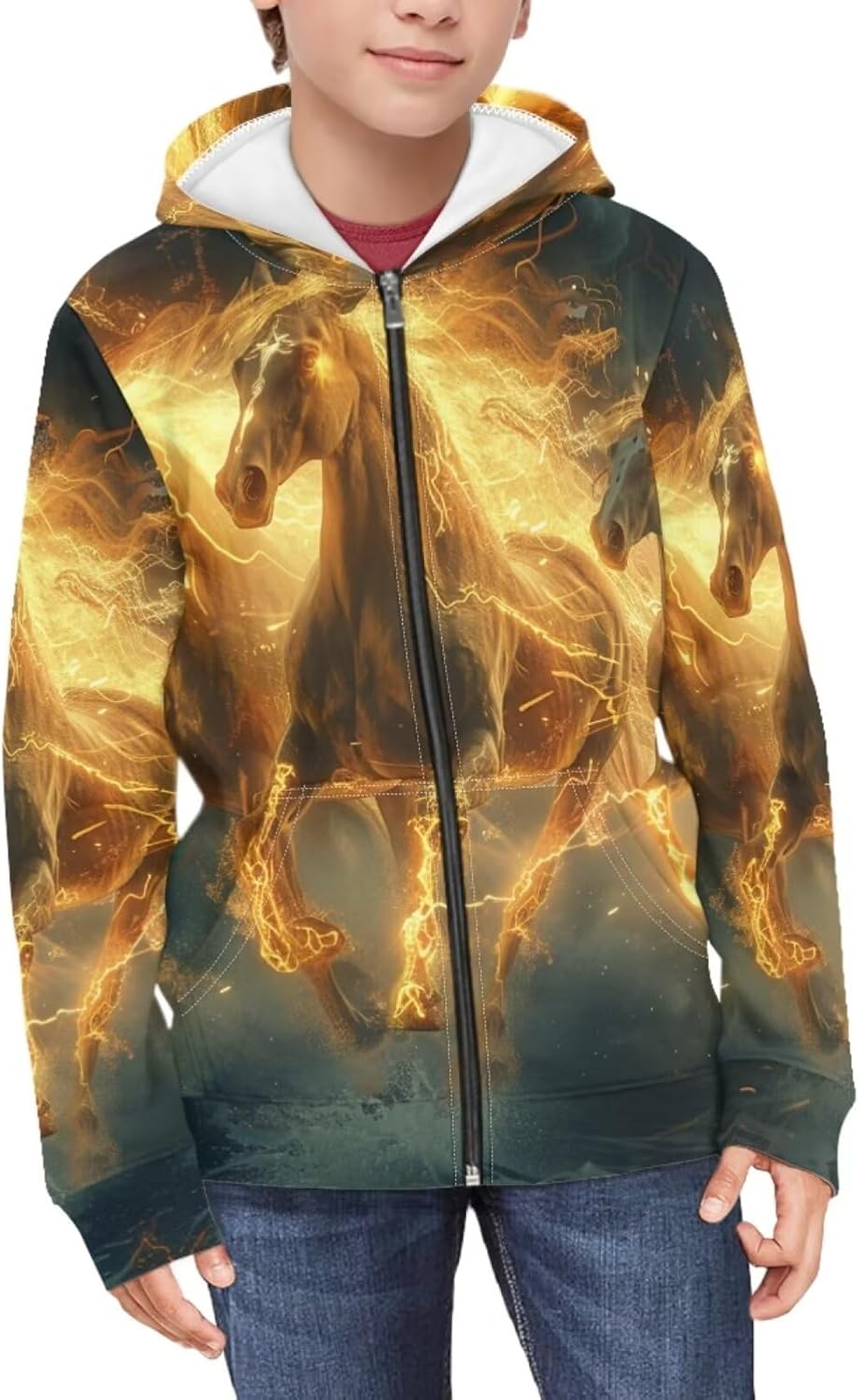 Boys Animal Print Hoodies Zip Up Hooded Sweatshirts Boys Loose Spring Fall Graphic Hoodies with Pocket