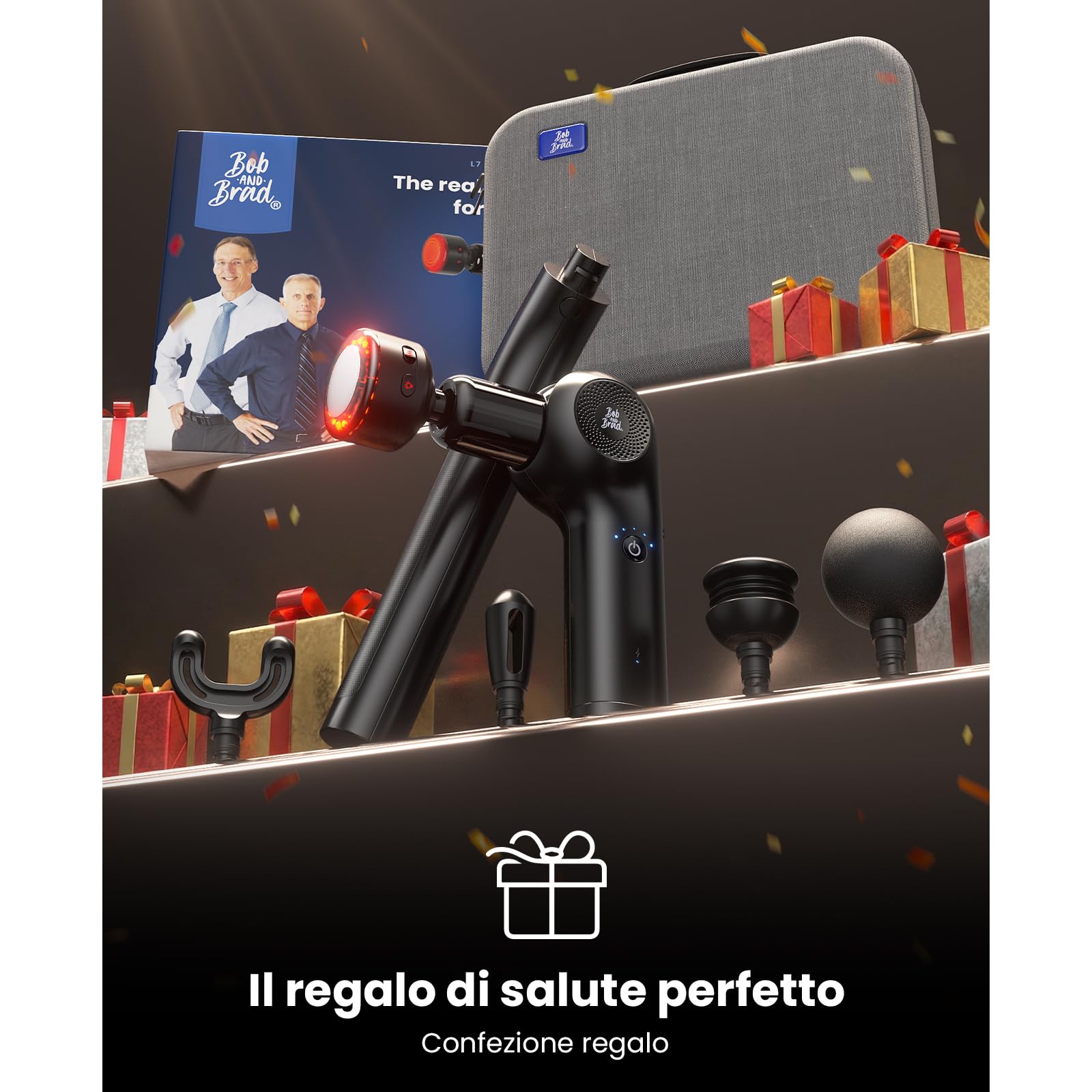 BOB AND BRAD Pistola Massaggio Muscolare con Calore e Terapia a Luce Rossa, Massaggiatore a Percussione per Spalle e Gambe, 2 in 1 con Manico Ergonomico e 5 Velocità Regolabili