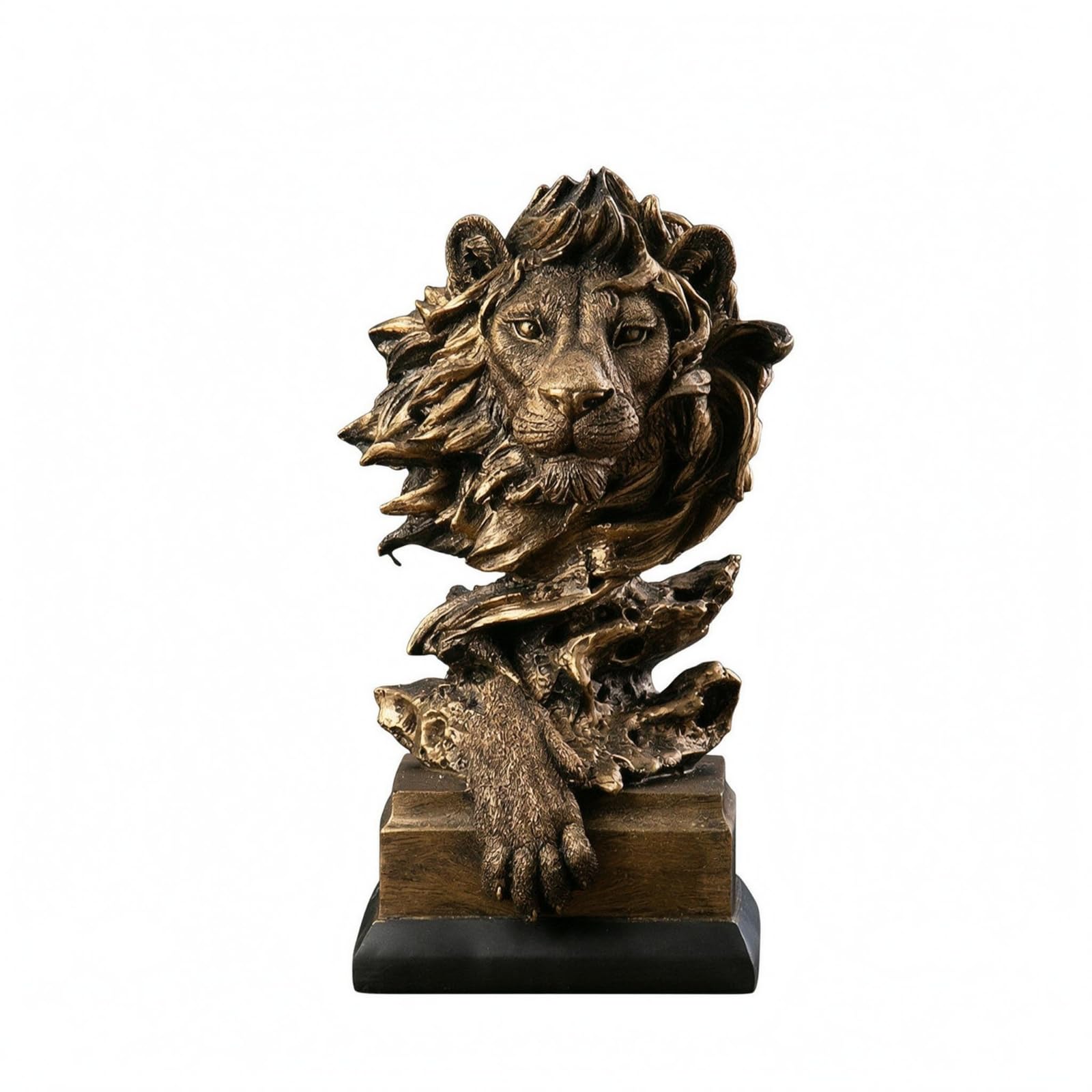 Figurine lion en résine dorée parfaite pour décorer une bibliothèque moderne