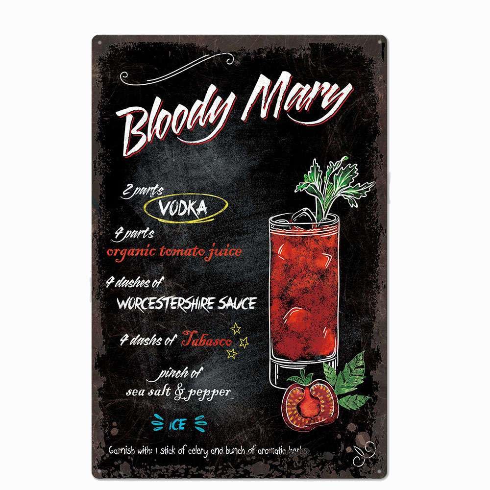 Cocktail Bar - Metal Tin Sign Retro Vintage Plaque Set of 4
