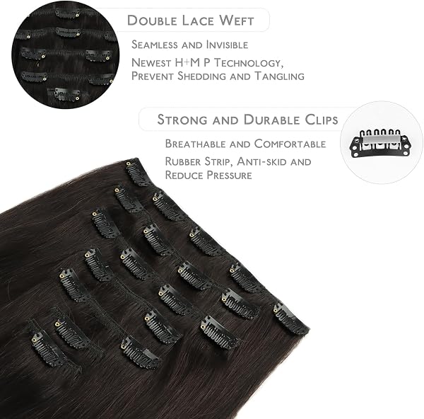 WENNALIFE Clip in Hair Extensions Human Hair 16 Inch 120g 7pcs Dark Brown Hair Extensions Clip in for Women Real Human Hair Double Weft Rallonge Cheveux Humain Extension Real Hair Extensions - 3