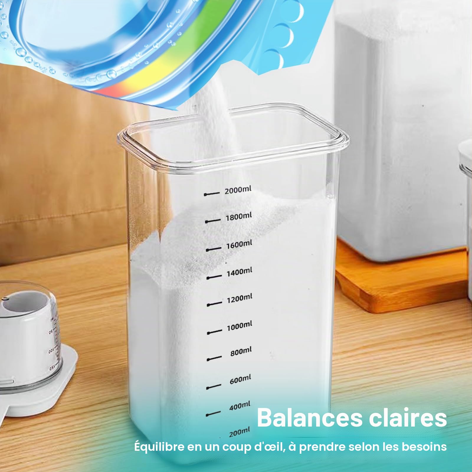 Distributeur Lessive Liquide, Acrylique, Multi-Usage,Étanches À L'humidité, HerméTique De Avec Tasse à Mesurer Distributeur De Lessive En Poudre pour la Buanderie (2300ml*2)