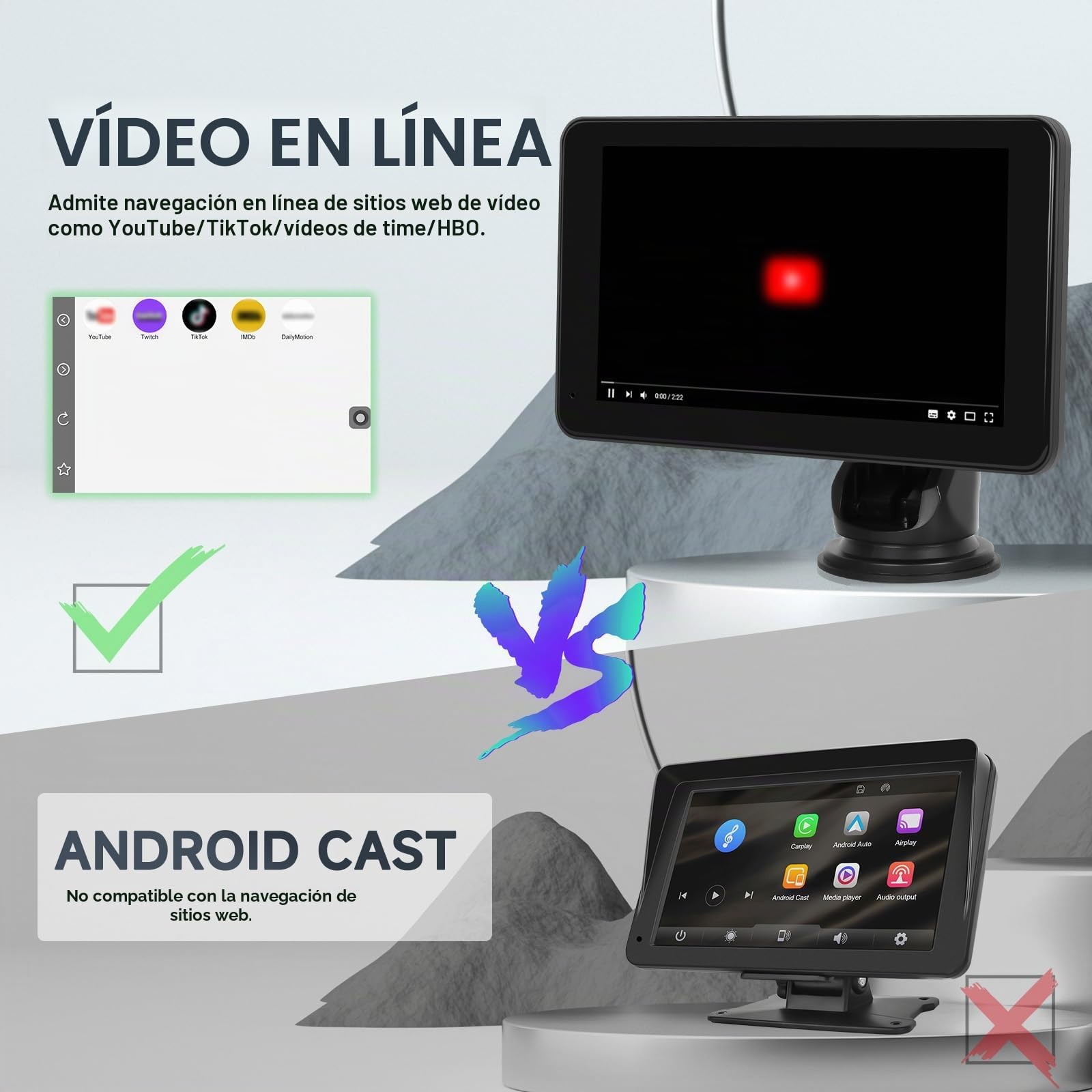 CarPlay inalámbrico de 7 pulgadas, compatible con Android Auto Bluetooth Airplay para coches, pantalla portátil CarPlay Android Auto