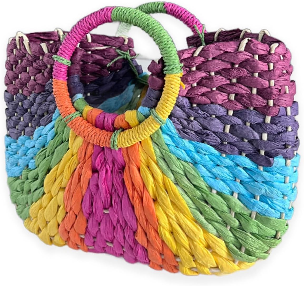 YYW Women Woven Bag Colorful Straw Tote Handbag Large Rattan Purse Summer Beach Bags (Purple)
