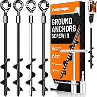 Heavy Duty Screw-in Ground Anchors for Trampolines, Tents, Canopies, Sheds - 4 Pack 14in Anti-Rust Black Trampoline Stakes