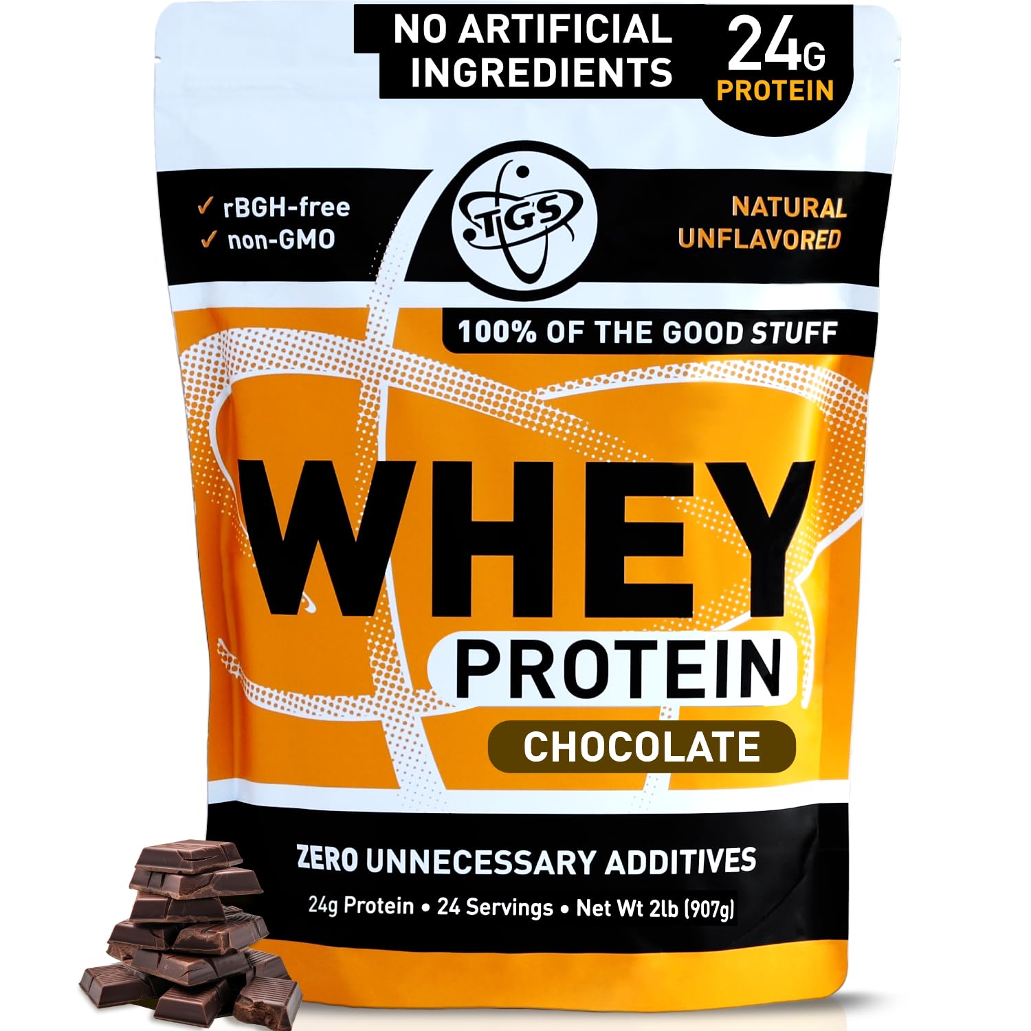 TGS Nutrition Whey Protein Powder Chocolate - 2lb - No Artificial Ingredients, Made in USA