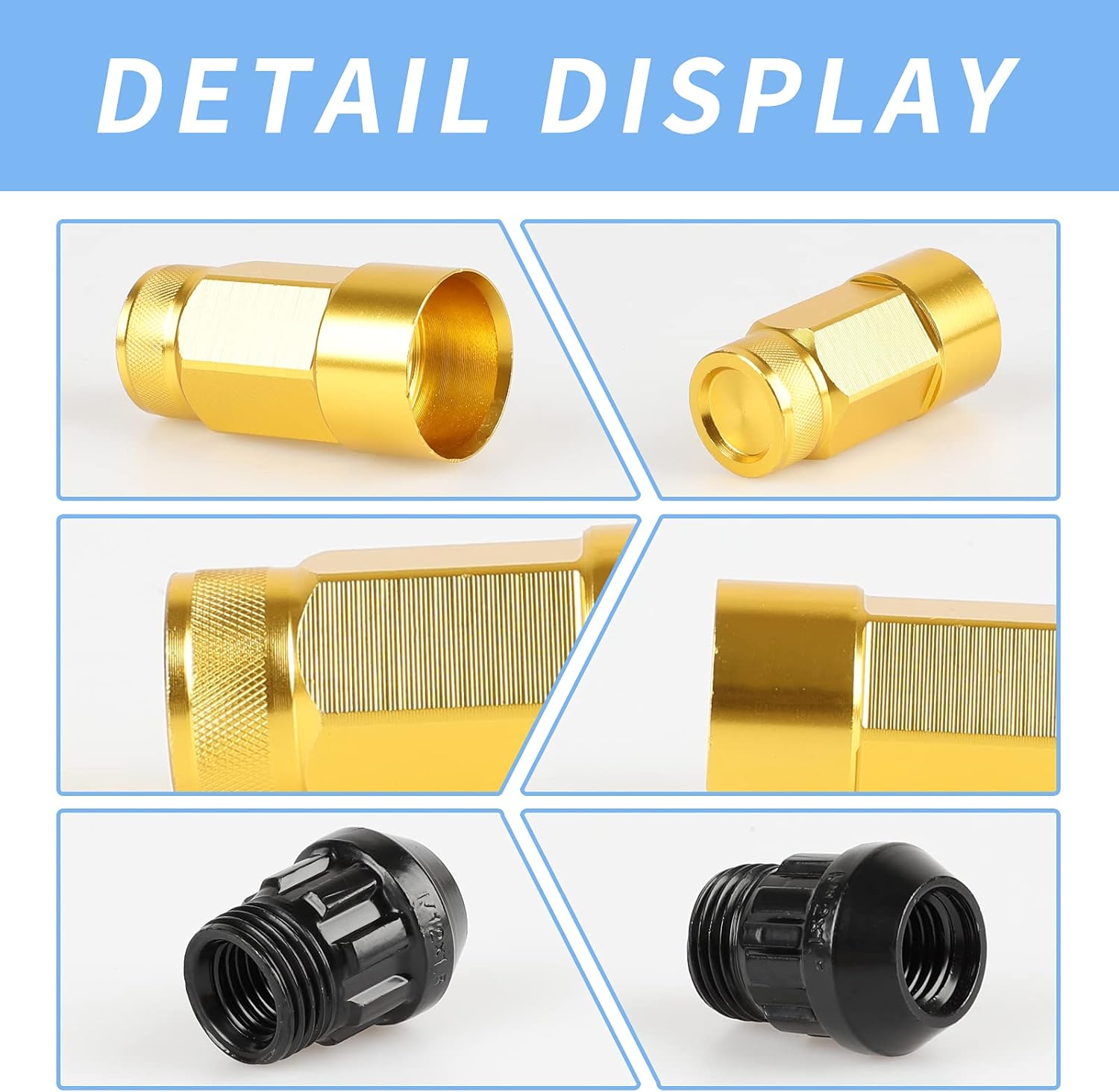 20PCS Closed End Lug Nuts M12X1.5 Wheel Rims Lug Nuts +Socket (Gold)