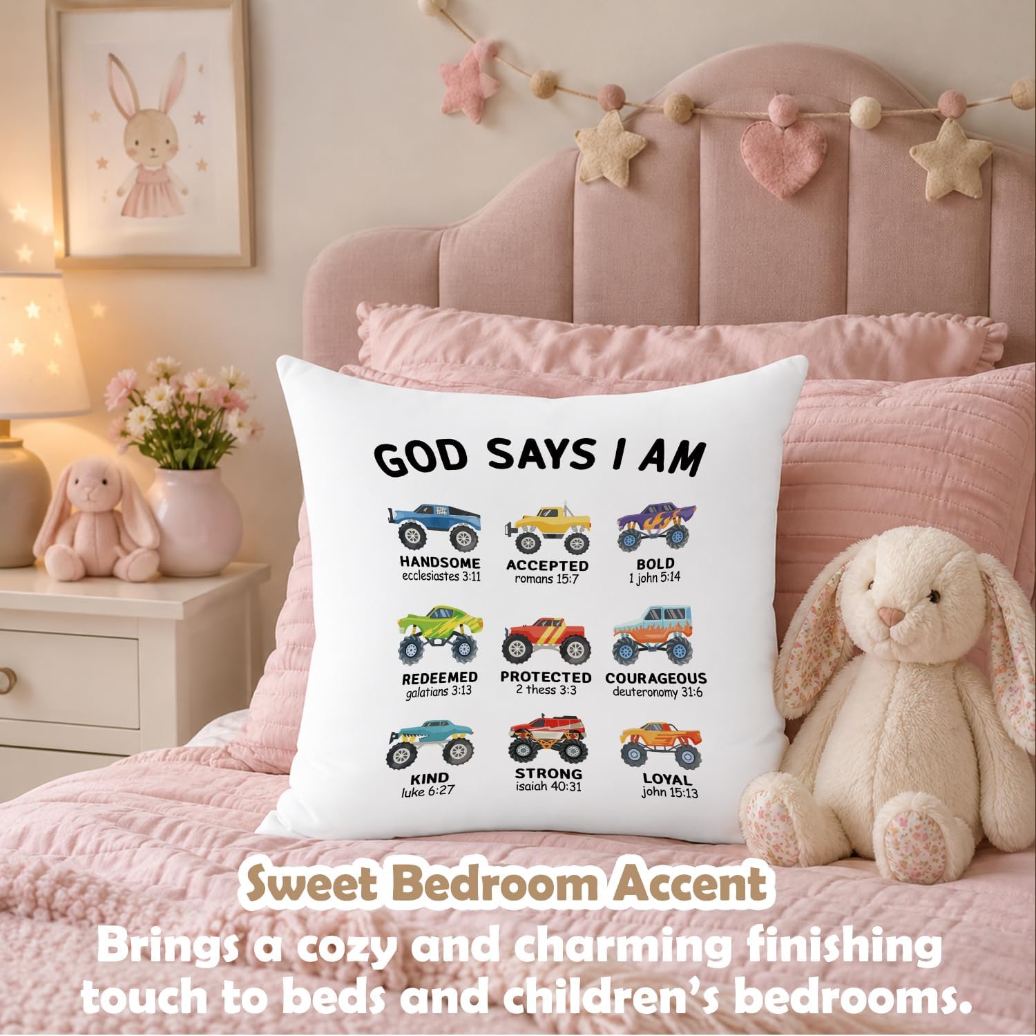 God Says I Am Construction Trucks Room for Boys Pillow Covers 18x18