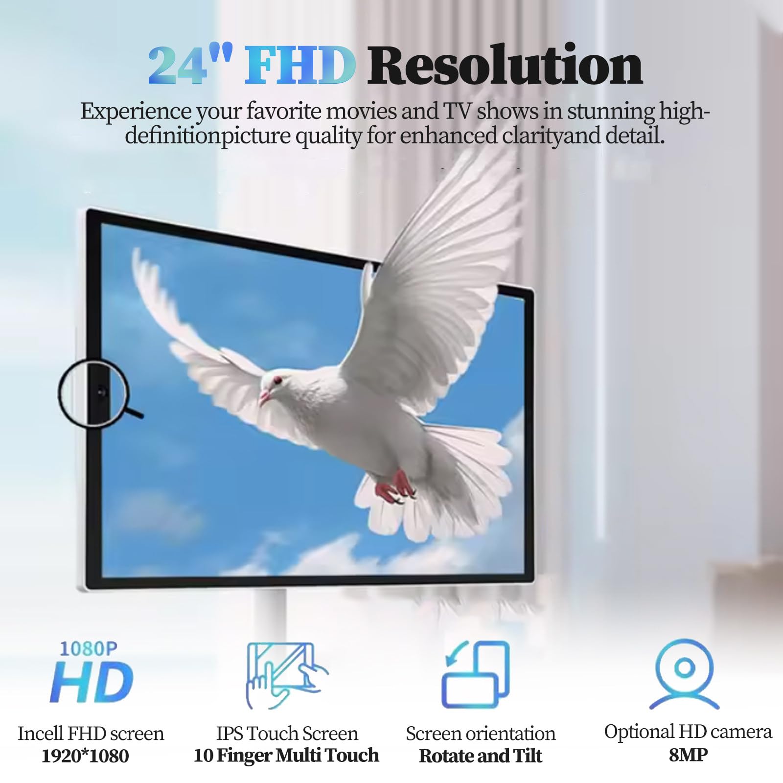 Smart TV portatile con touch screen girevole, batteria integrata e telecomando per intrattenimento mobile
