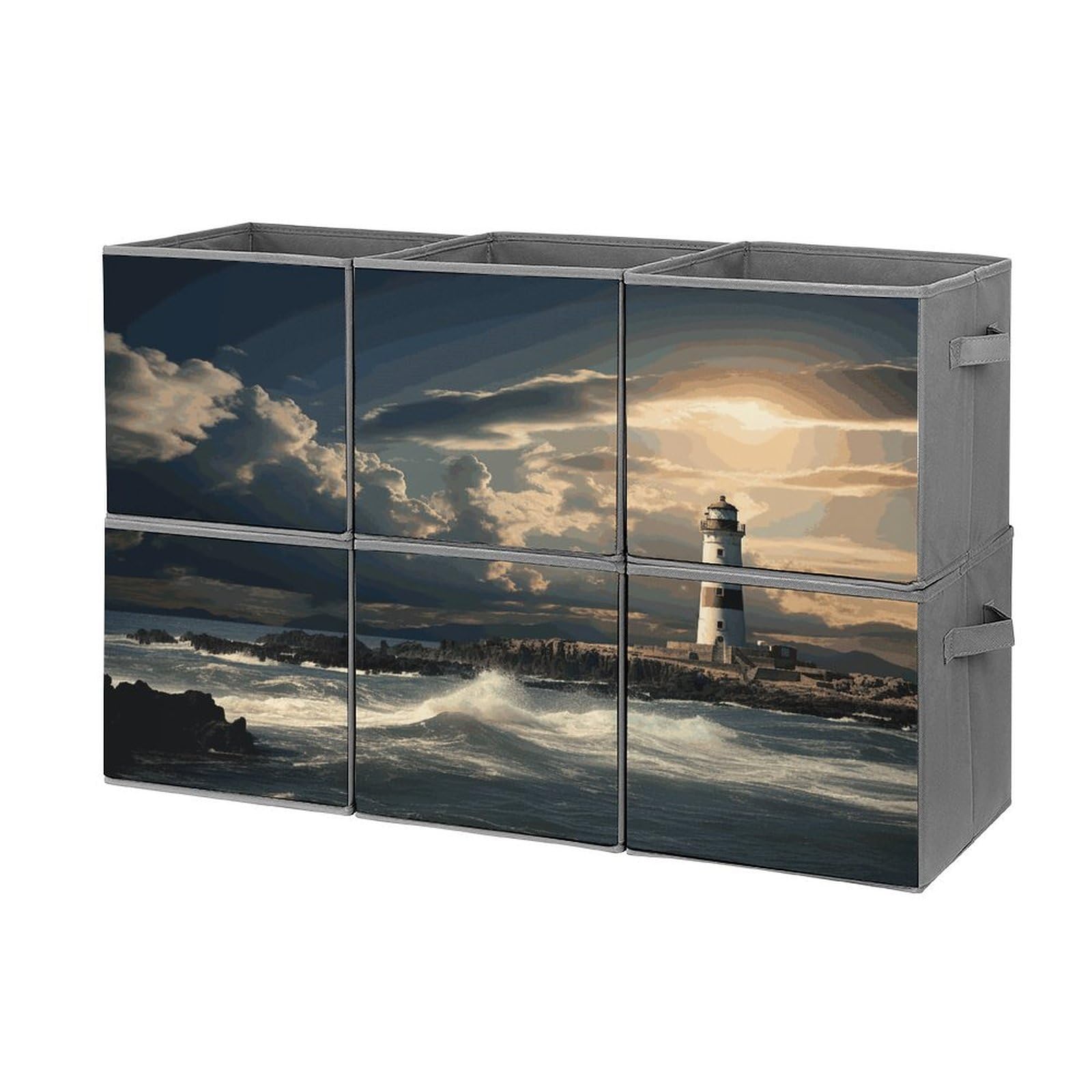 Fodpand Style Old Lighthouse By The Sea Cube Bins With Double Handles,Set Of 6 Cube Organizer, Stackable And Foldable Storage Bins For Organization, Closet, Shelves, Offices