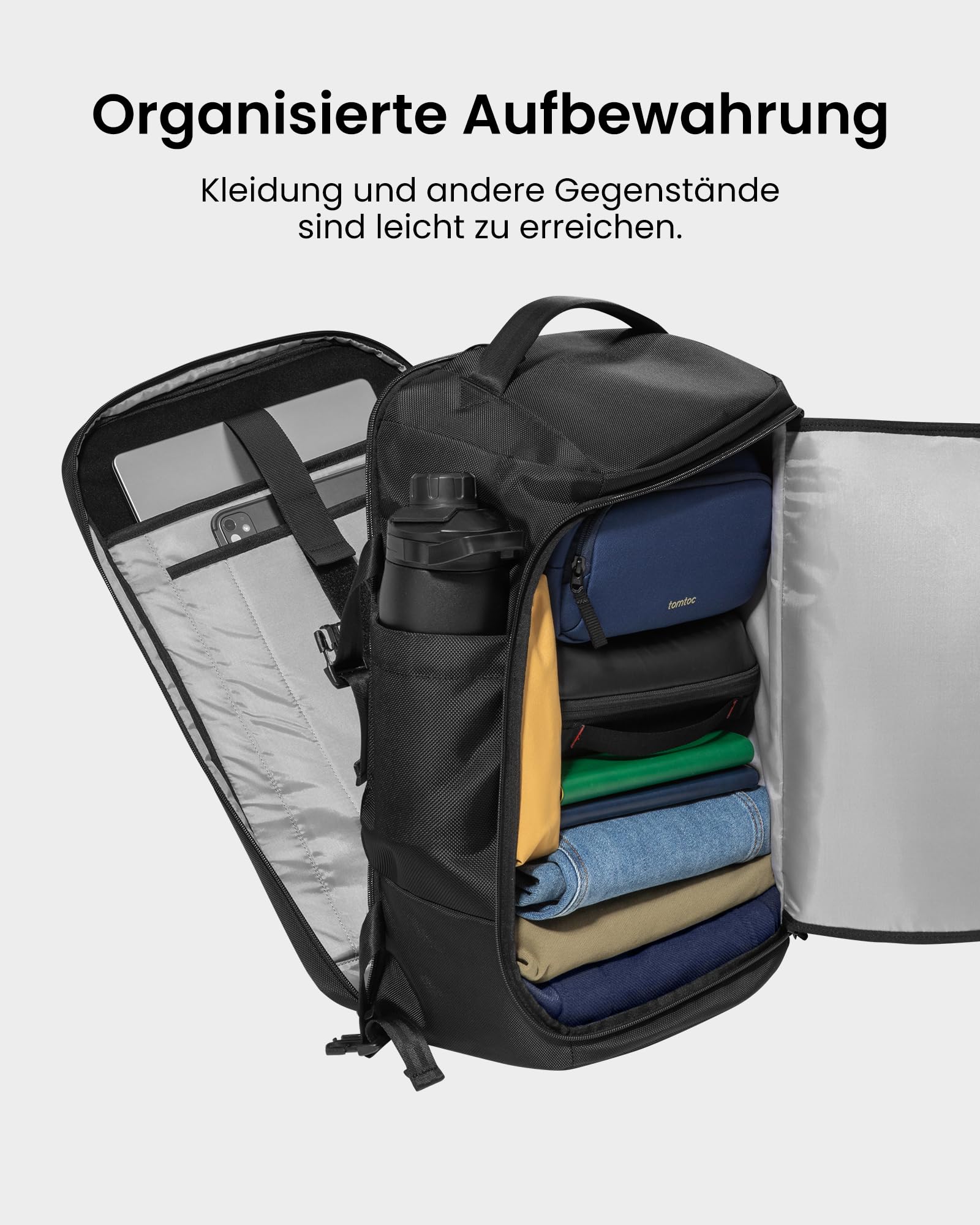 tomtoc 38L Reiserucksack, TSA Freundlich Handgepäck Rucksack Travel Backpack für 15,6-17,3 Zoll Laptop, Flug Genehmigt Rucksack Wasserdicht Reiserucksack Handgepäck Flugzeug für Reise Weekender Trip