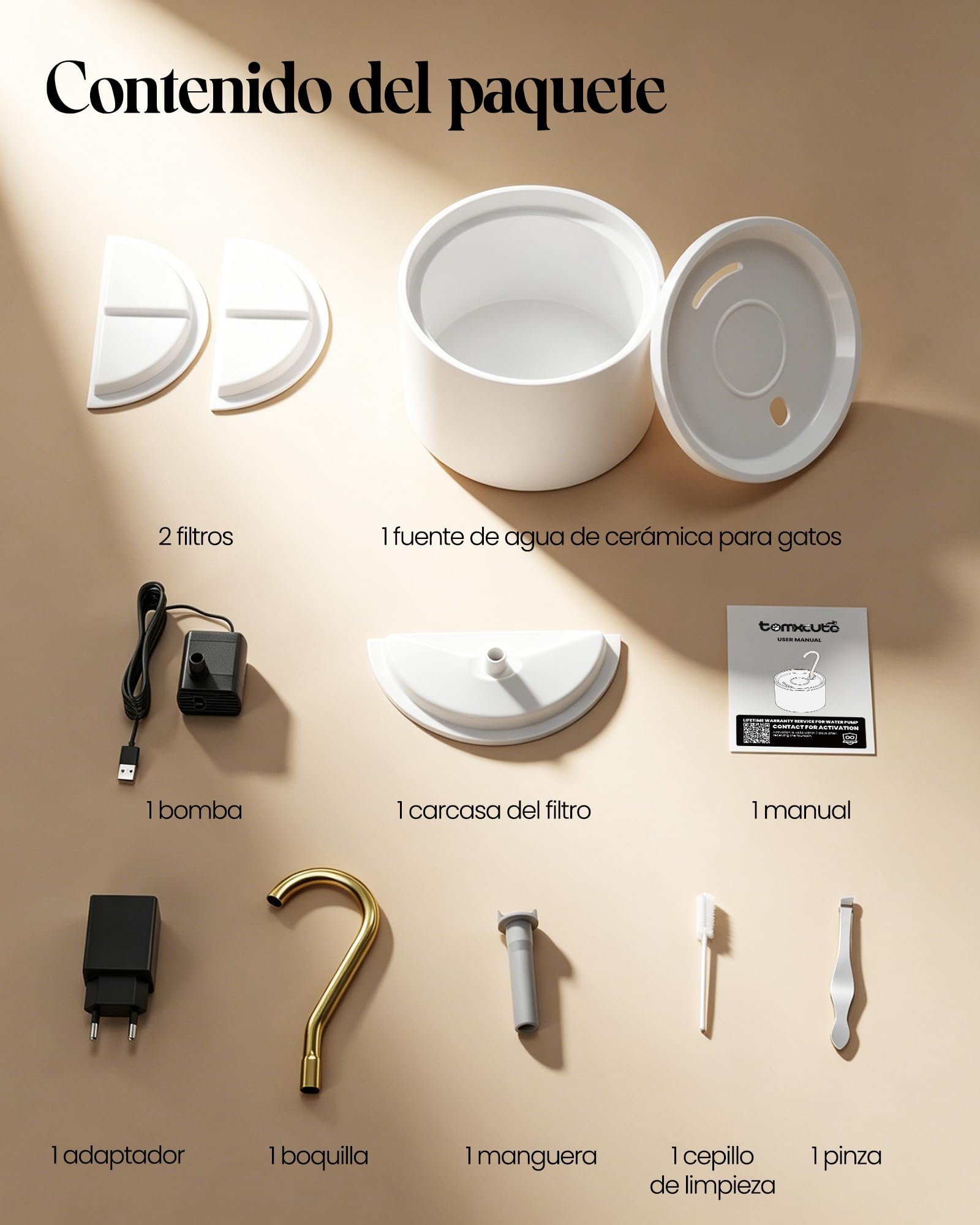 Kittyspout Fontana per gatti in ceramica 1,2L con 2 Filtri Inclusi | Pompa ultra silenziosa, fontana bianca con rubinetto in rame, adatta a gatti e cani di piccola taglia
