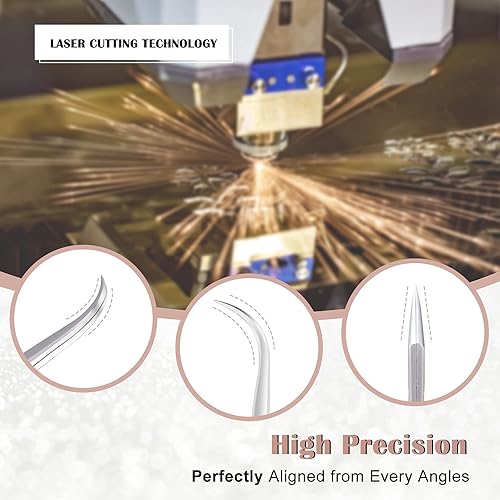 Miniatura 3 de Lankiz - Pinzas de pestañas para extensiones de pestañas, pinzas de pestañas para extensiones de pestañas de acero inoxidable, rectas y curvas,