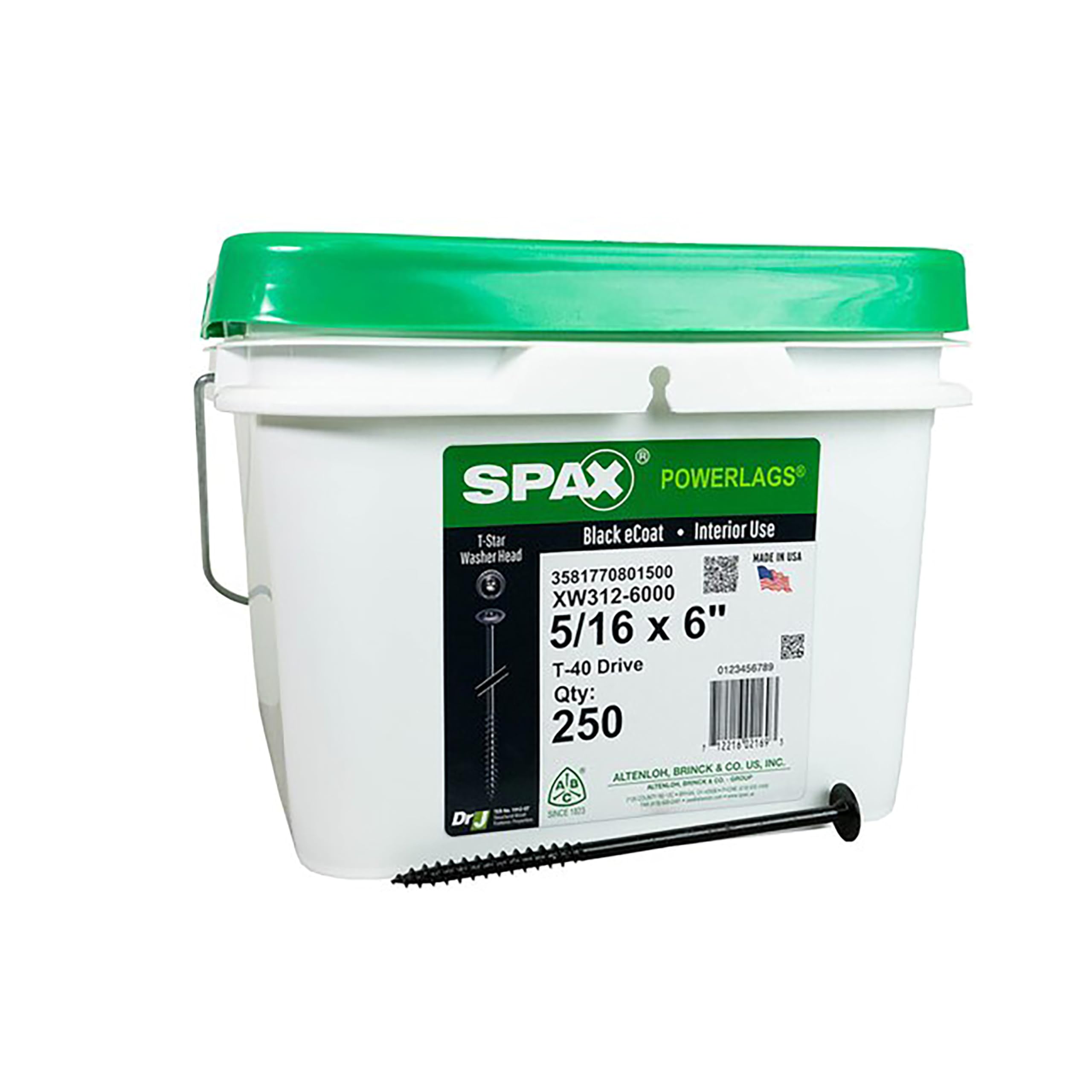 SPAX 5/16" x 6" Interior Washer Head Structural Wood Lag Screws Powerlags Torx T-Star (250 EA) Bulk Pail Bit Included Heavy Duty Log Home Timber