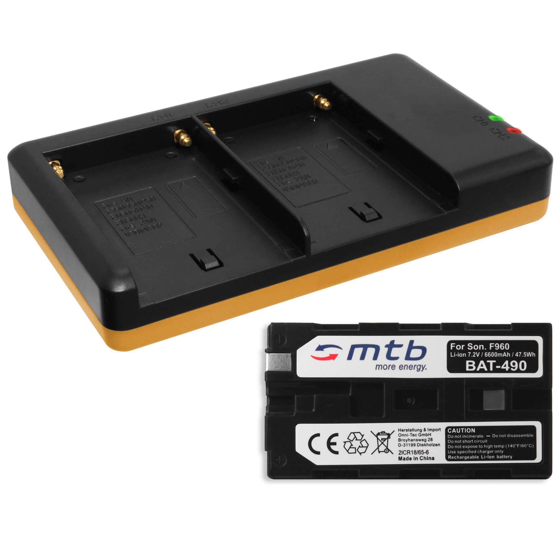 Cargador doble con batería NP-F970 de 6600mAh para focos LED y monitor Atomos 6