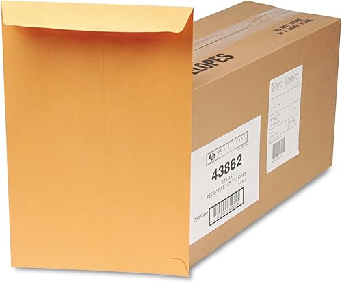 Quality Park Sobres de catálogo, Sello Rojo, Marrón Kraft, 10 x 15, 250 por caja, (43862)