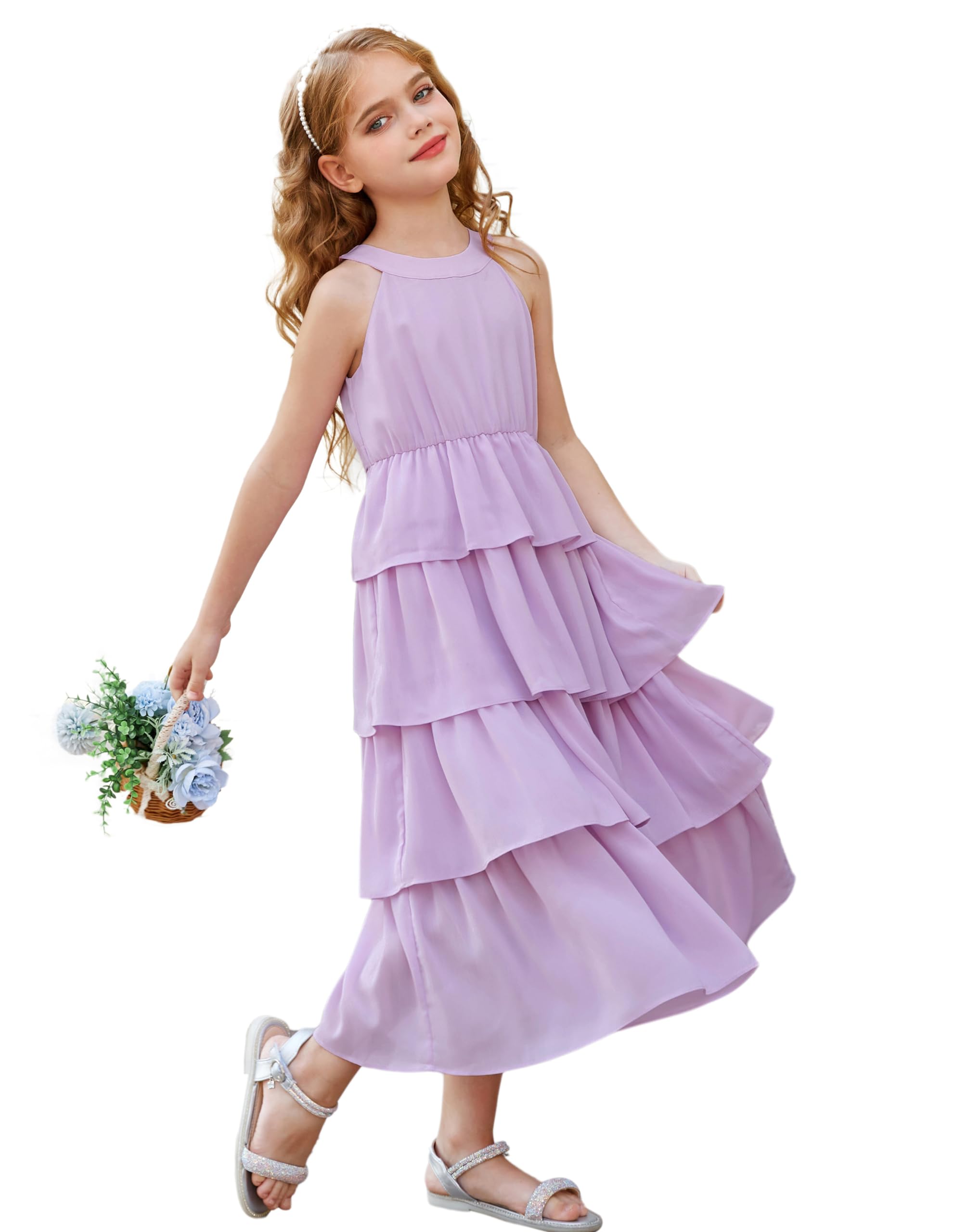 GRACE KARIN Vestido para Niñas Sin Mangas Elegante Vestido Halter 8-12 Años