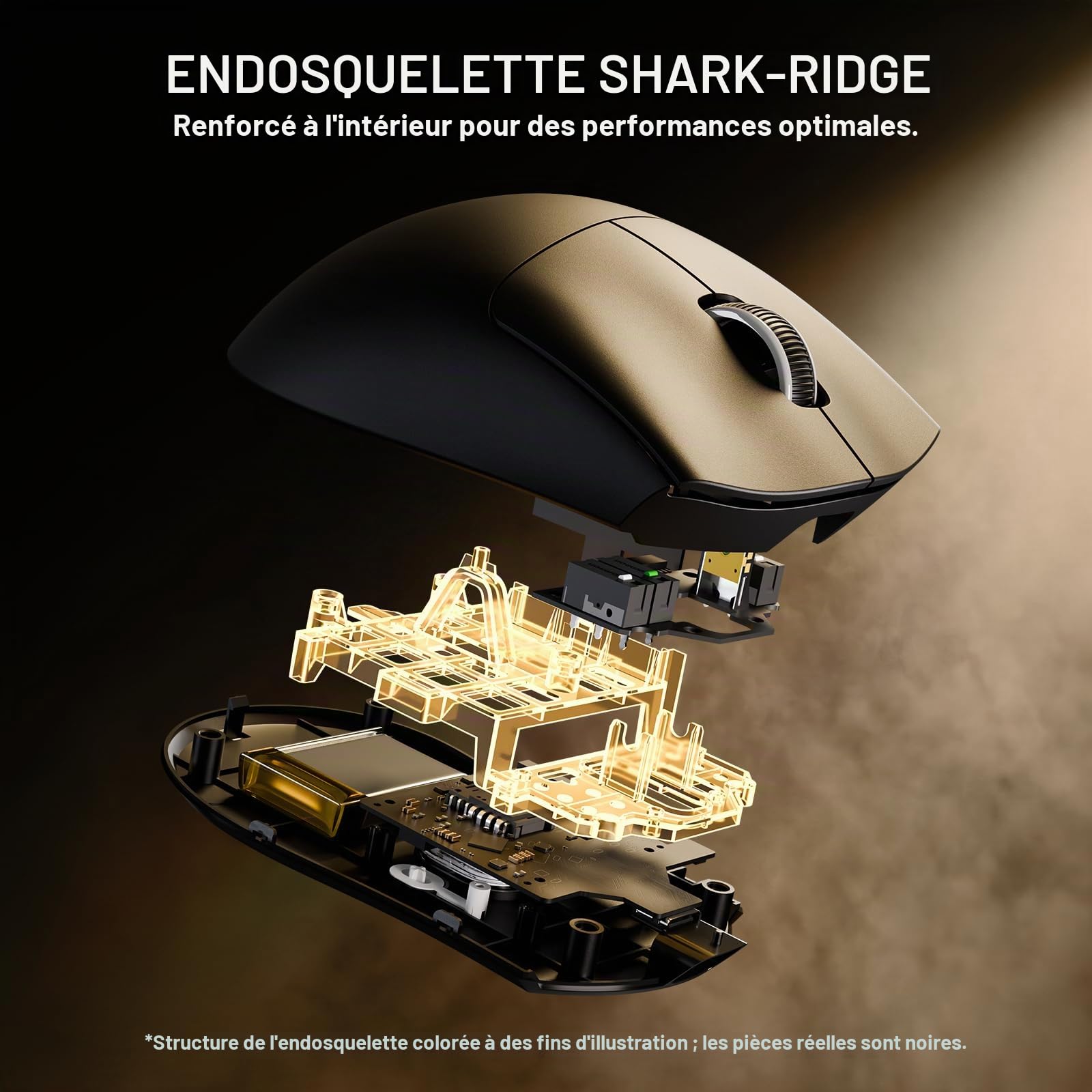 ATTACK SHARK V8 Souris de Jeu sans Fil avec Câble Spirale LED, Nordic 54L15 Chip, PAW3950MAX, 42000DPI, Dual 8000Hz, 59g Léger for Big Hand, Design Dongle Aileron de Requin, 2.4Ghz/BT/Filaire, Noir