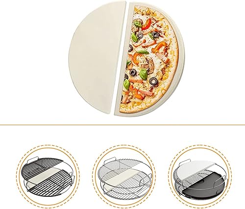 Miniatura 3 de Mencious - Condensador de piedra de pizza de media luna de 15 pulgadas, deflector de calor de cerámica resistente, platos para pizza y piedra para