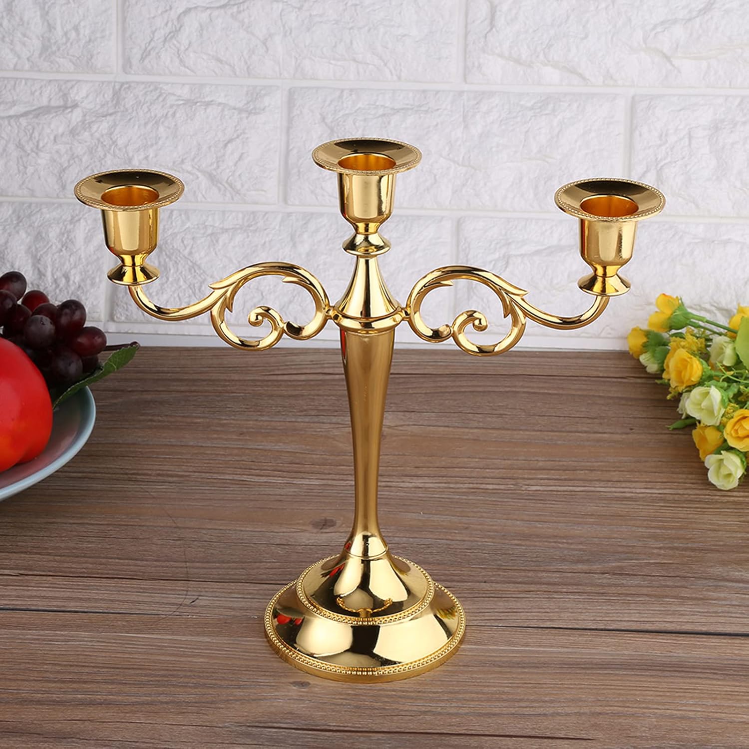 Metal Candelabra, 3 Arms Metal Candle Holder 9.8inch European Style Tall Candlestick for Wedding Home Dinner Table Decor Candleholders