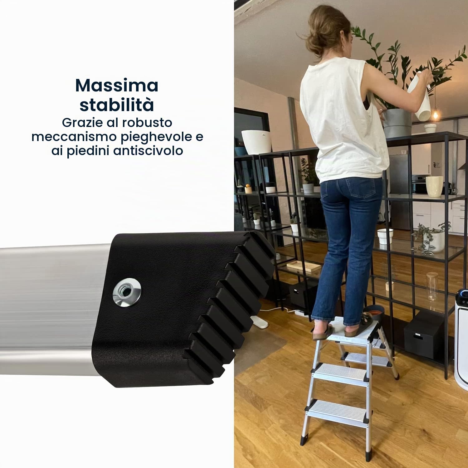 TREPPE Scala in alluminio pieghevole a forbice doppio lato 3 gradini