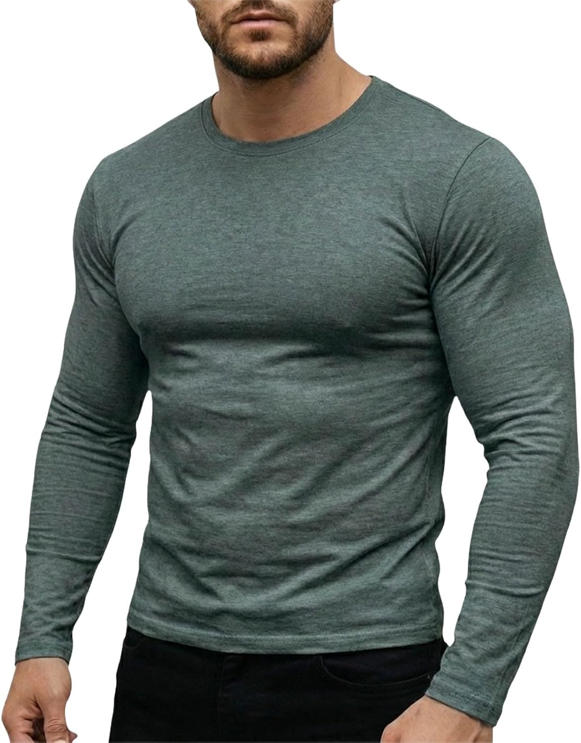 Men's Crew Neck Muscle Athletic T-Shirt Long Sleeve Casual Pullover Tees Soft Stretch Basic Tee Shirts