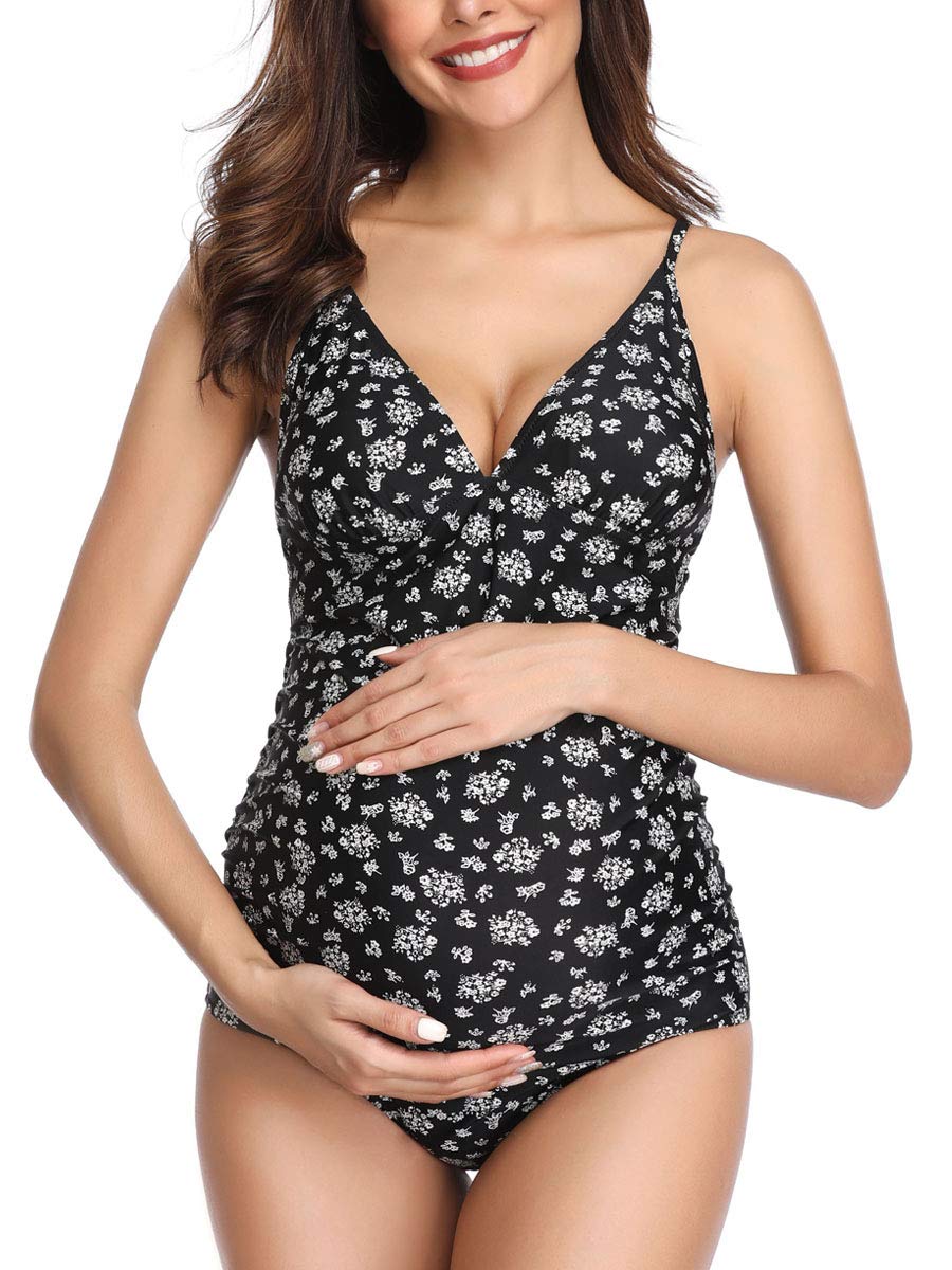 Women Maternity Swimsuit Cross Back One Piece Pregnant Monokini Beachwear