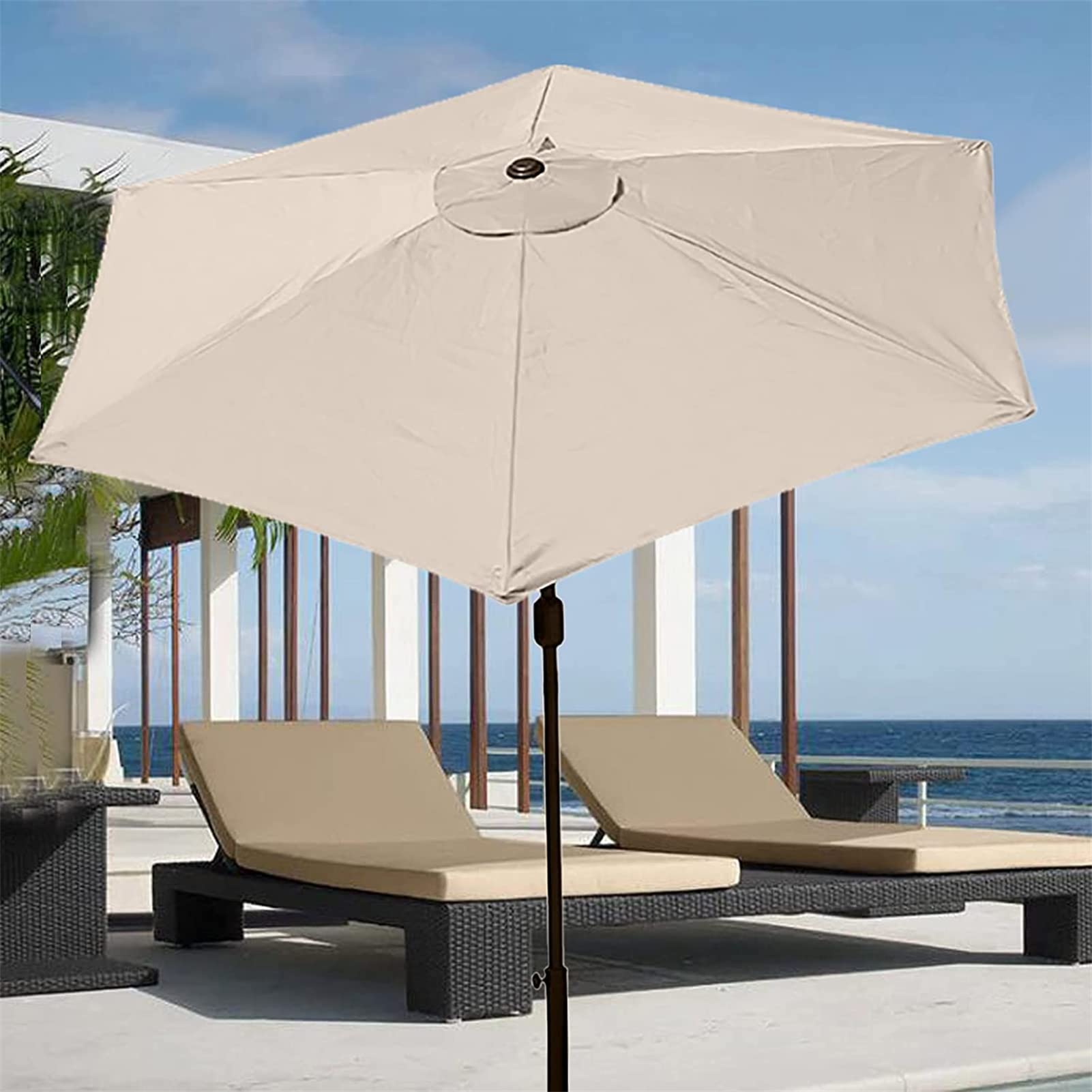 Housse De Rechange pour Parasol - 6 Baleines - 2 M/2,7 M/3 M - Imperméable - Anti-Ultraviolet - Tissu De Rechange (3M / 9.8Ft,Beige)