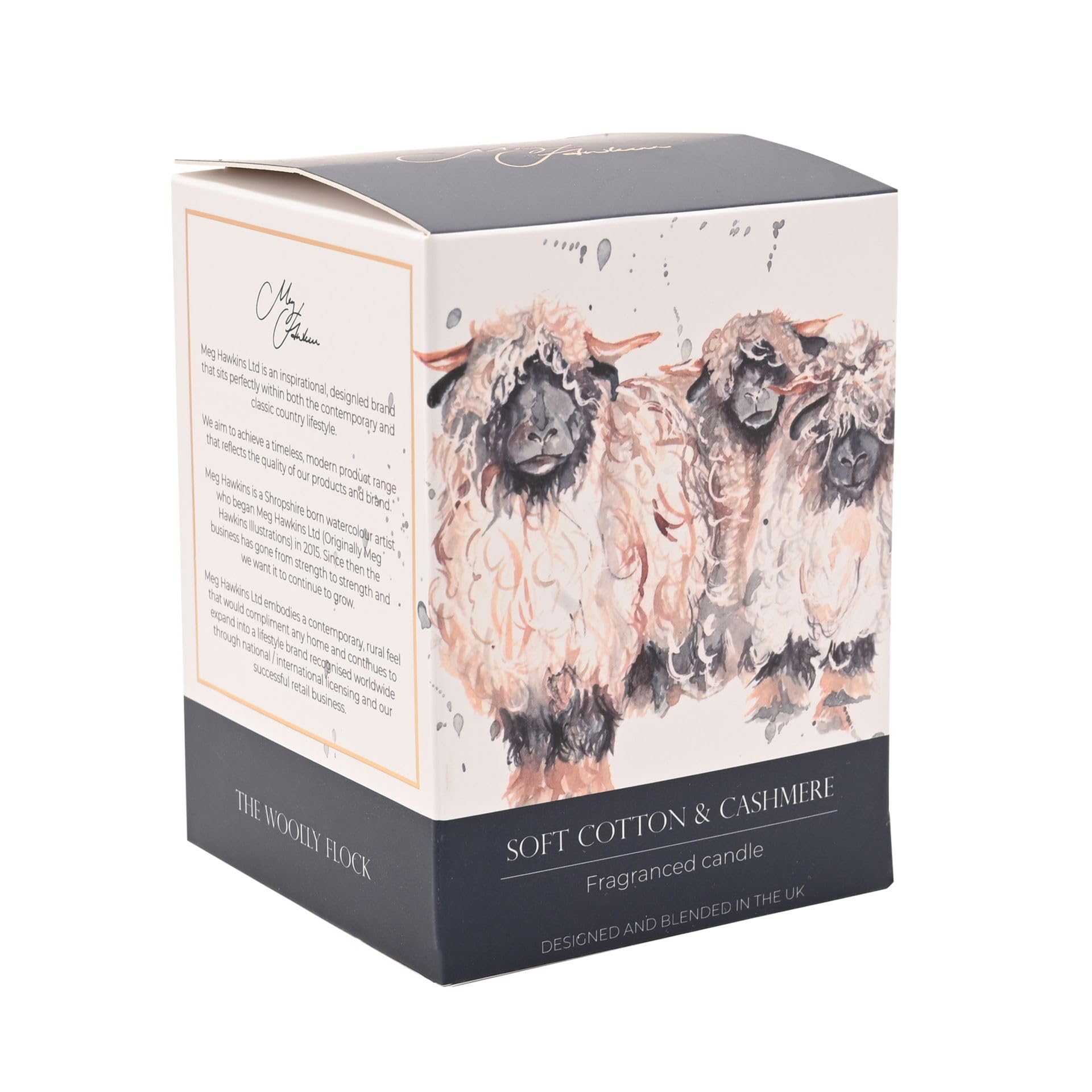 Meg Hawkins 250g Candle – Glass Jar with Watercolour Wildlife Design – Luxury Fragranced Home Décor Gift. (Sheep - Soft Cotton & Cashmere)