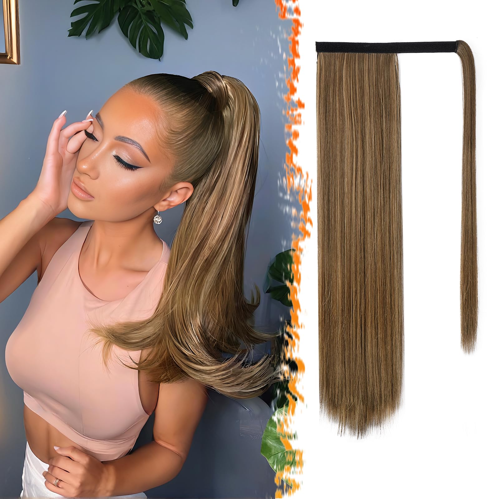 BARSDAR Wrap Around Straight Ponytail Extensions - 18 Inch Long Straight Ponytails for Women, Clip in Ponytail Hair Extensions Synthetic Pony Tails