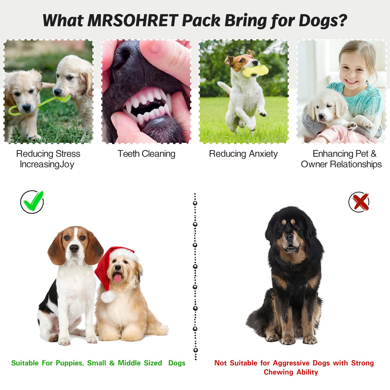 MRSOHRET 20 giocattoli da masticare per cuccioli per dentizione, giocattoli da masticare per cani con corda, spazzolino da denti per cani, palline per dolcetti, giocattoli di peluche e giocattoli