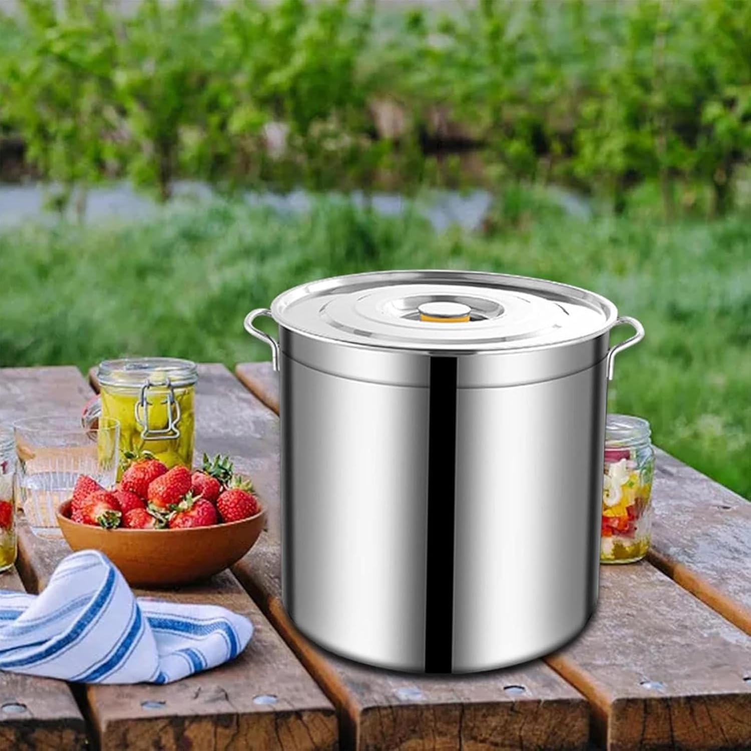 Wiadro ze stali nierdzewnej z pokrywką do kuchni, gastronomii i prac budowlanych