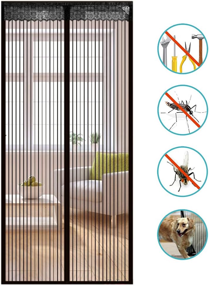 Mosquito net door, Sounor Magnet Fly screen door insect protection 90 x 210CM, The magnetic curtain is ideal for balcony door, cellar door, terrace door, child-friendly glue mounting without drilling (black)