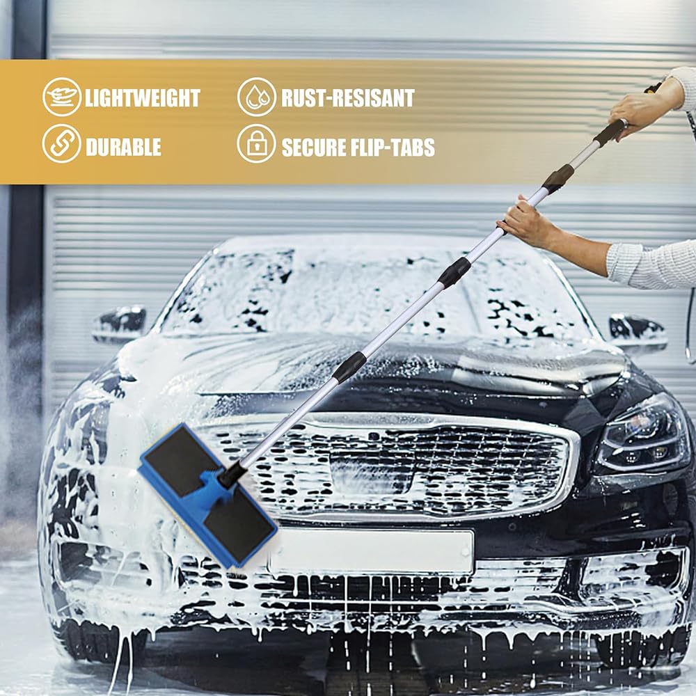 Brosse Lavage Voiture,Brosse de Lavage pour Voiture avec Raccord d'eau,Balai Voiture Lavage,Brosse avec Manche Ajustable 168cm,Balai Lavage Voiture ,pour voiture, camping-car, camion, jardin