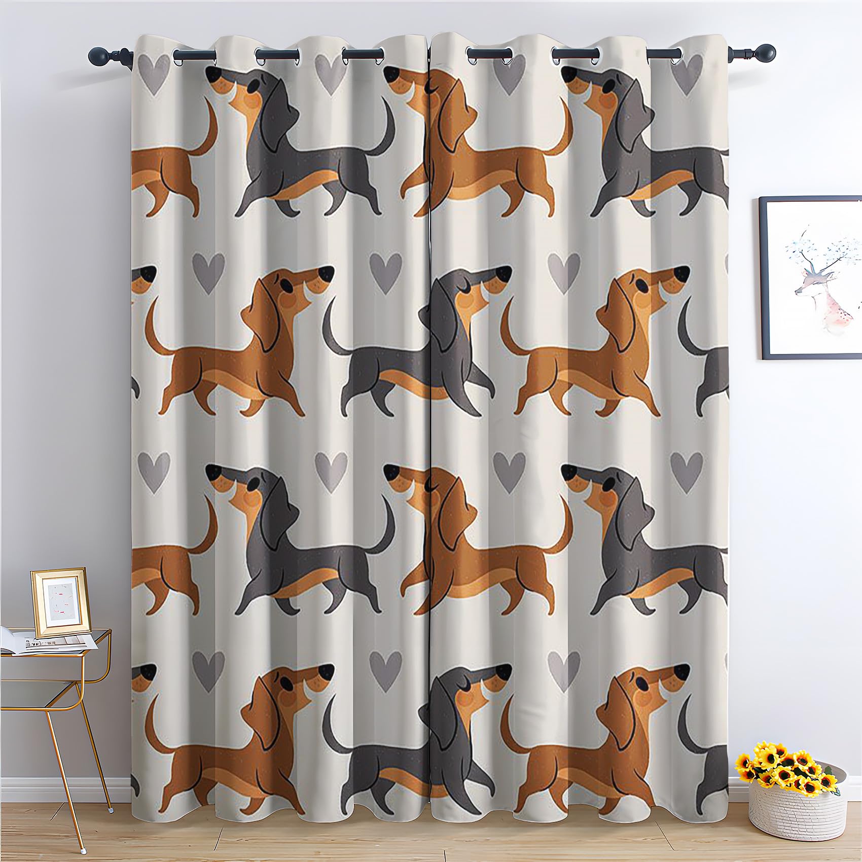 GEDAEUBA Dachshund Curtains for Bedroom Living Room - Eyelet Blackout Curtains 46 x 54 Inch (W x L), 54 Drop Thermal Insulated Curtains & Drapes, Patterned Window Treatments, 2 Panels