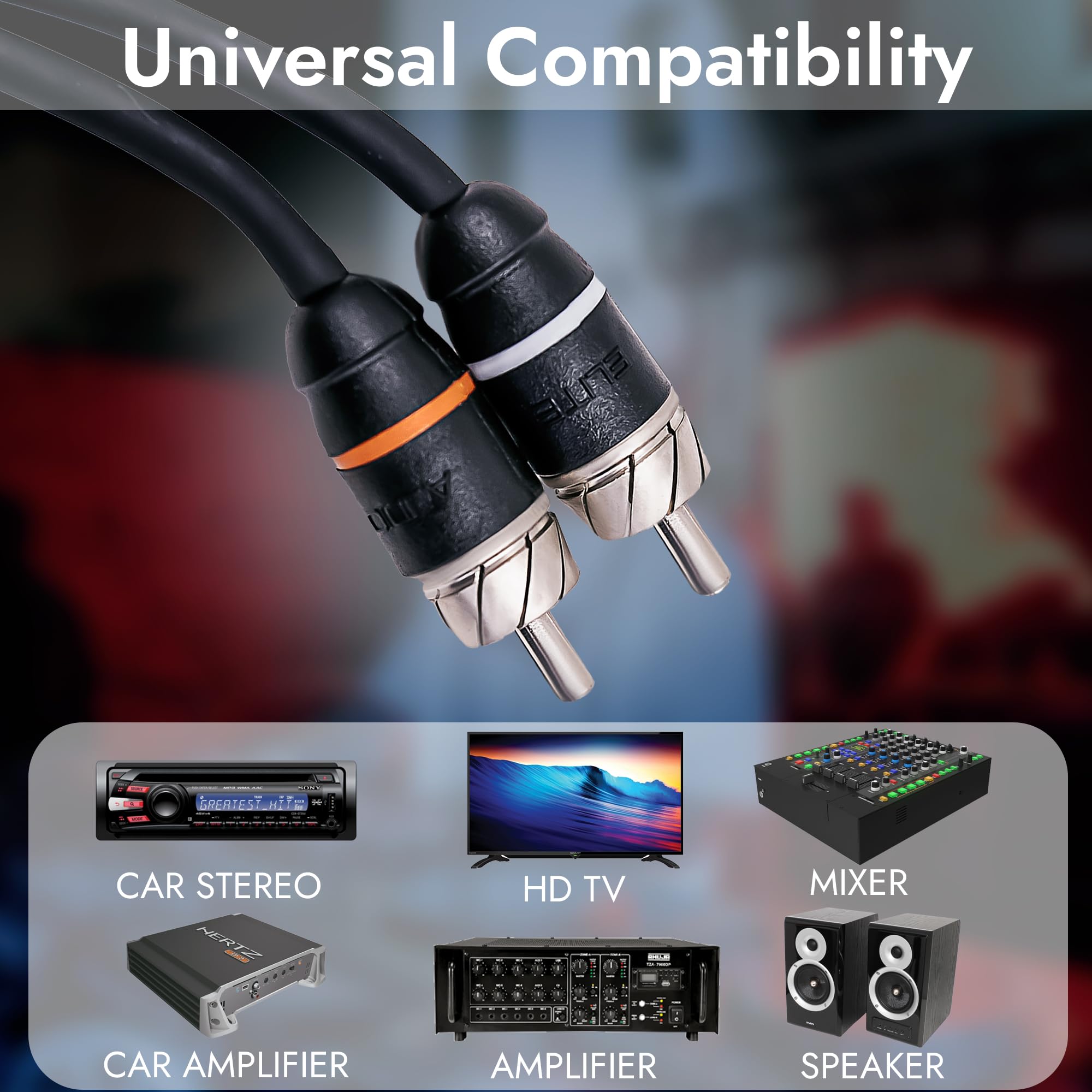 Elite Audio Premium Series 100% OFC cobre RCA interconexiones cable estéreo, 2 canales 1.5' cable (2 x RCA macho a 2 x RCA macho cable de audio de doble blindaje con reducción de ruido, 1.5 pies de