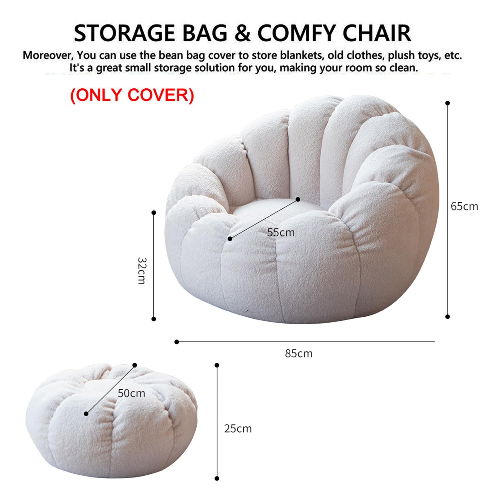 Bean Bag Sitzkissen Sessel Bodenkissen Aufbewahrungstasche (Nur Cover) Große Sitzsack Sitzkissen-Hülle - Indoor wie Outdoor Lounge Gamer Sitzsack Sessel,Weiß