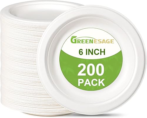 Miniatura 7 de GREENESAGE Platos de papel pequeños de 6 pulgadas, paquete de 200 platos de papel a granel, platos ecológicos, platos de papel marrón, compostables,