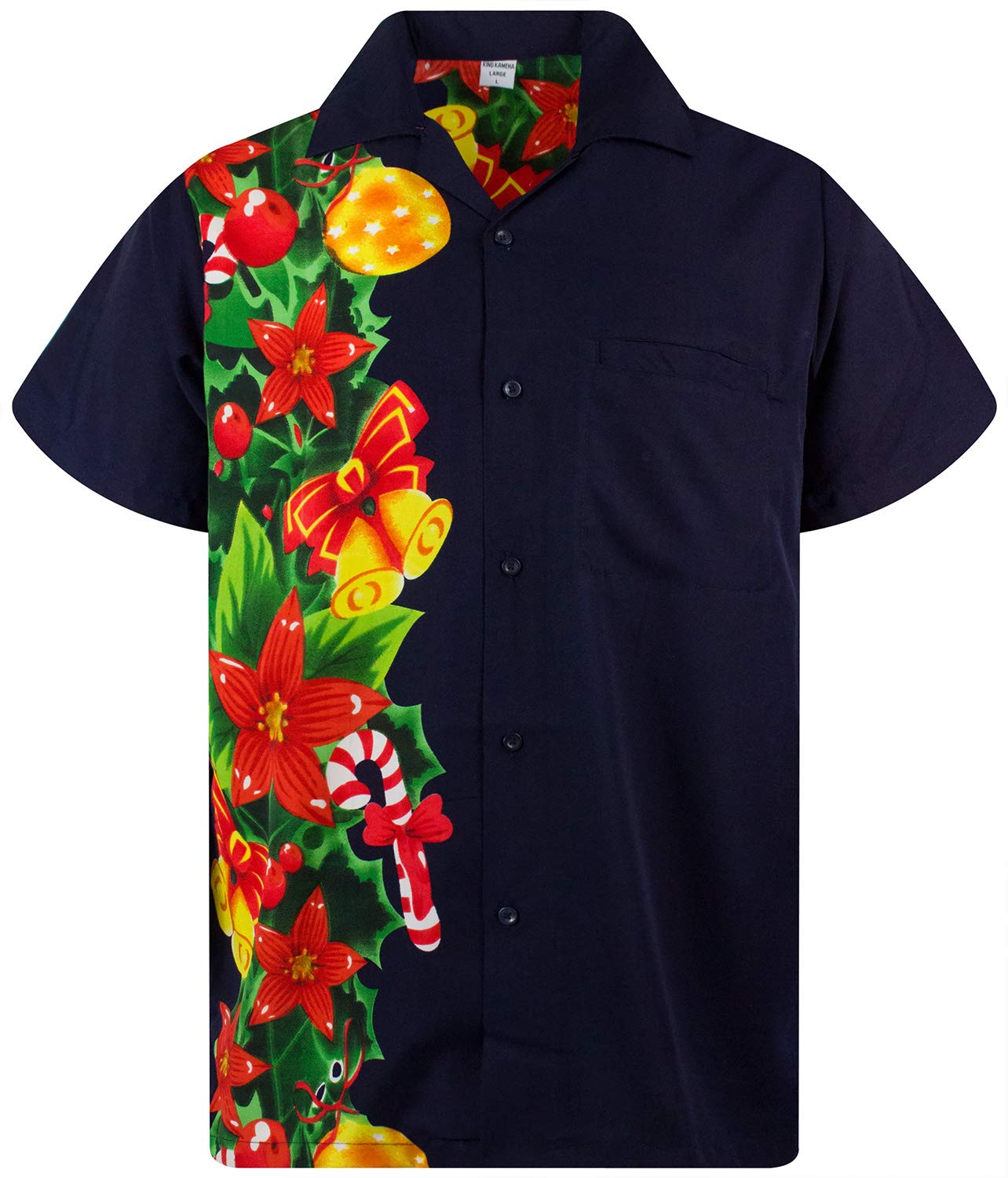 King Kameha Men's Christmas-Wedding-Design-Blue Funky Hawaiian Shirt, Shortsleeve, X-Mas, Christmas Wedding, Blue, 6XL
