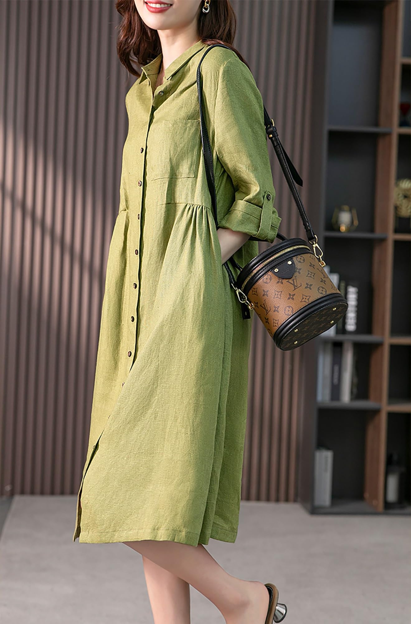 Amazon.com: Yokqexz Shirt Dress Women Summer Loose Casual Dresses Ladies  Solid Colour Seven-Quarter Sleeve Midi Sundress Outfits (Color : Green,  Size : Large) : Clothing, Shoes & Jewelry