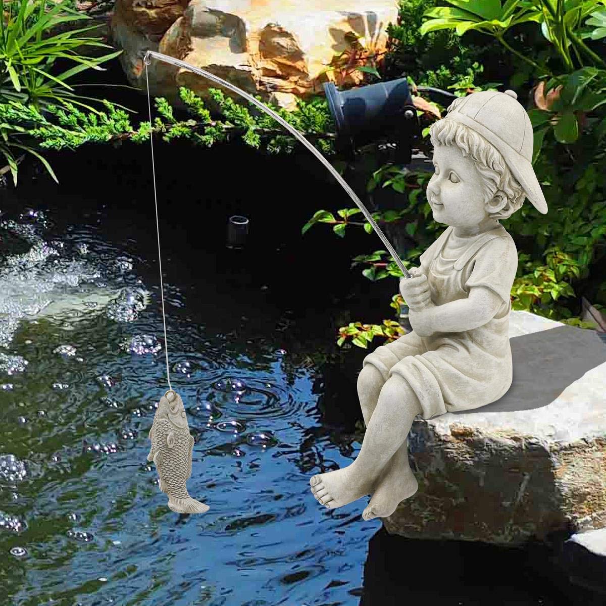 Set Di 2 Decorazioni Da Giardino Pescatori In Effetto Ruggine - 40/45 Cm
