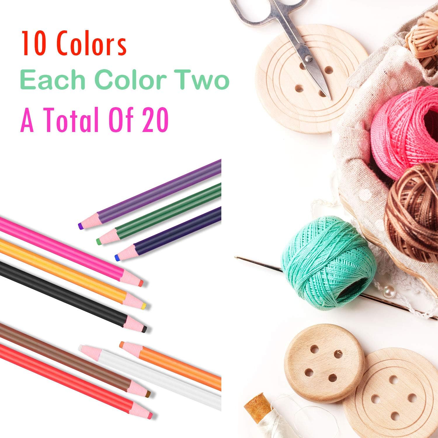 20 Pieces Sewing Mark Pencil Tailor Chalk No Cutting Chalk Sewing Fabric Pencil Tailor Marking and Tracing Tools for Sewing Marking and Tracing, 10 Colors