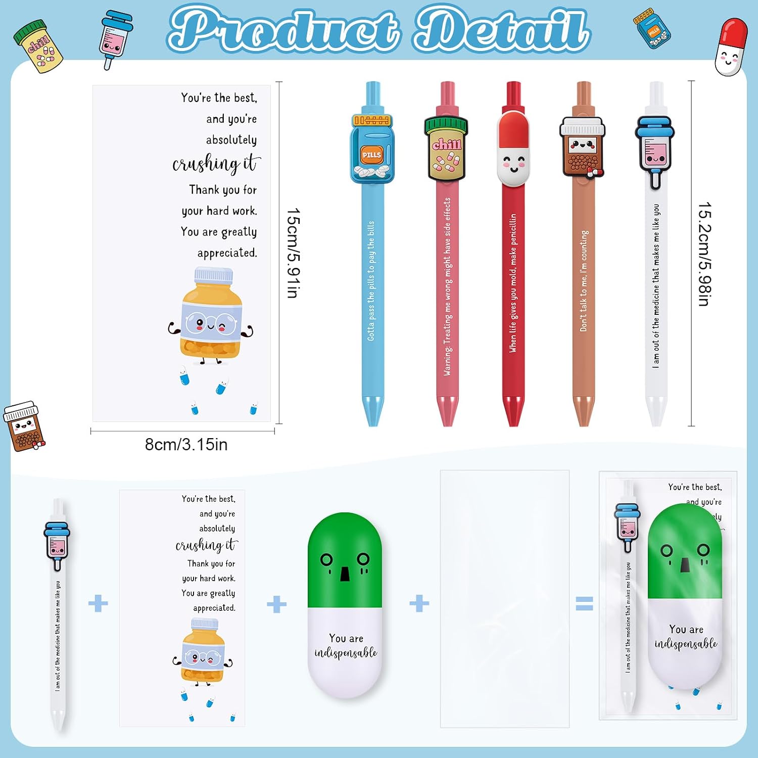 Gersoniel 20 Sets 6 Colors Pharmacy Gifts for Nurse Funny Ballpoint Pens Pill Stress Balls, Nurses Week Gifts Bulk Pharmacy Tech Technician Graduation Gift Accessories for Women Men