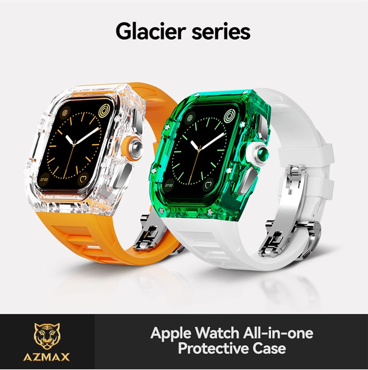For Apple Watch band 44mm/45mm Crystal Transparent Case,Men Rugged Case and Fluorine Rubber Wristband Compatible Apple Series iWatch 8 7 6 5 4 SE,Watch transparent Case(44mm/45mm/black)