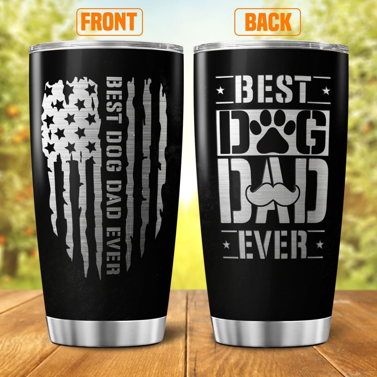 Dog Dad Tumbler Gift, Best Dog Dad Ever Design, 20oz Vacuum Insulated Stainless Steel Cup for Pet Owner, Funny Patriotic Black Travel Mug for Men Birthday, Father's Day Present - Image 2