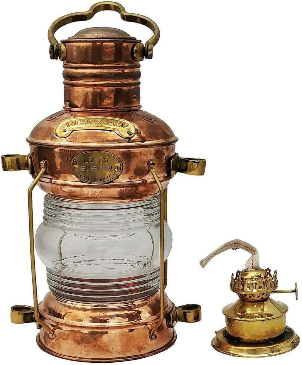 Brass & Copper Anchor Oil Lamp Leeds Burton Nautical Maritime 14" Ship Lantern