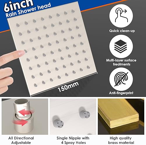 Miniatura 136 de Enga Sistema de ducha de lluvia de oro cepillado con chorros corporales, sistema de chorros de ducha de lluvia de 12 pulgadas, juego de grifo de Oro