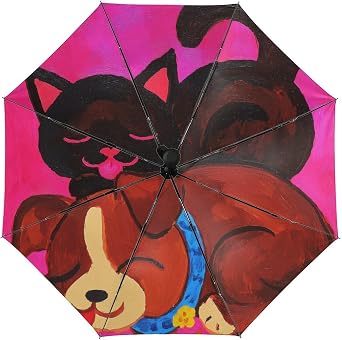 Playful Friends Windproof Waterproof UV Protection Umbrella Compact Automatic Folding Travel Small Lightweight Portable Rain & Sun Umbrella for Backpack Suitcase Car